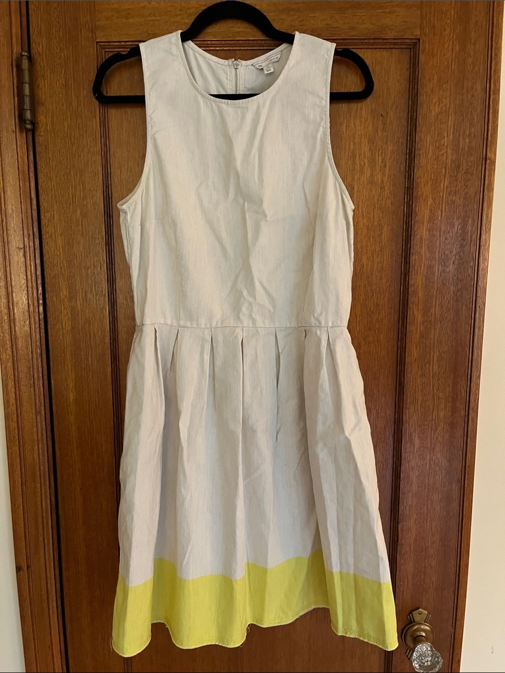 GAP Linen Cream Midi Dress with Yellow Hem